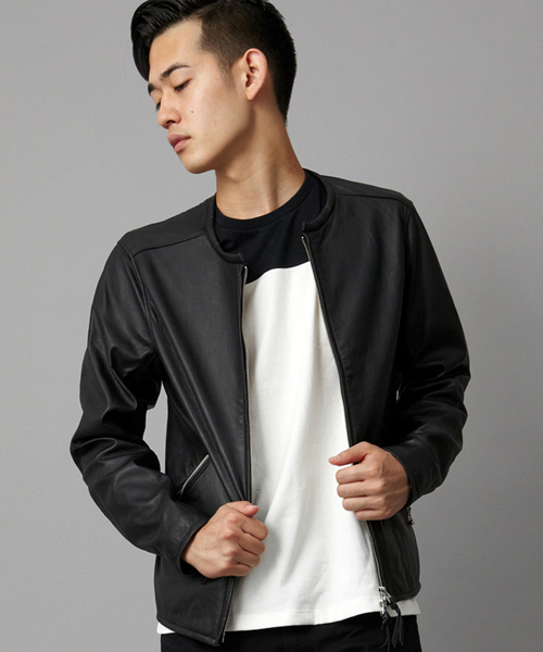 MONKEY TIME（モンキータイム）の「MT∴ シープレザー レーシング ブルゾン（LB）◆§5　（ライダースジャケット・メンズ・ブラック/パープル・SMALL/MEDIUM/LARGE）」の2枚目の写真