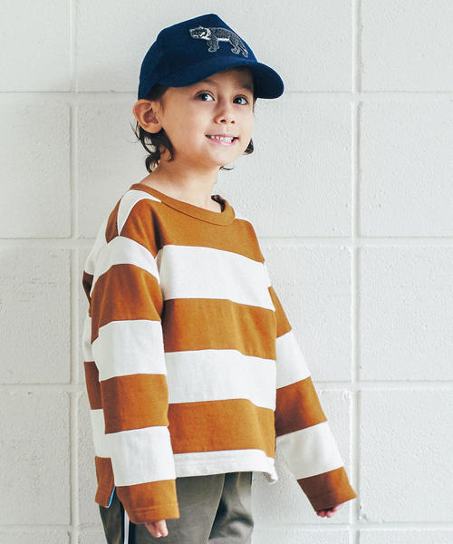 green label relaxing(グリーンレーベルリラクシング)の「キリカエボーダープルオーバー(Tシャツ/カットソー・キッズ・ブラック/ブラウン・135/105/115/125/95)」の1枚目の写真