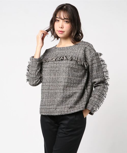 STYLEBLOCK(スタイルブロック)の「ビッググレンチェックフリンジブラウス(シャツ/ブラウス・レディース・ベージュ/グリーン/グレー/ブラック・M)」の3枚目の写真