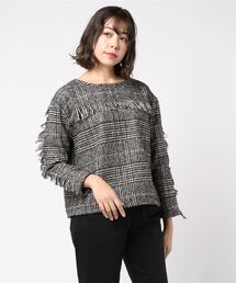 ビッググレンチェックフリンジブラウス