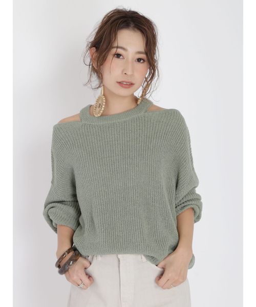 Ungrid（アングリッド）の「ショルダーオープンニット（ニット/セーター・レディース・ベージュ/ブラウン/グリーン・FREE）」の3枚目の写真
