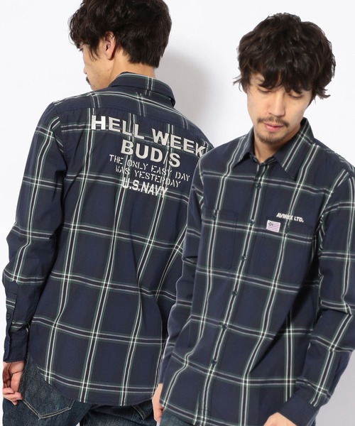 AVIREX(�A���B���b�N�X)�̃`�F�b�N�h�J�V���c/ CHECK EMBROIDERY SHIRT HELL WEEK BUD/S/AVIREX/�A���B���b�N�X(�V���c/�u���E�X)