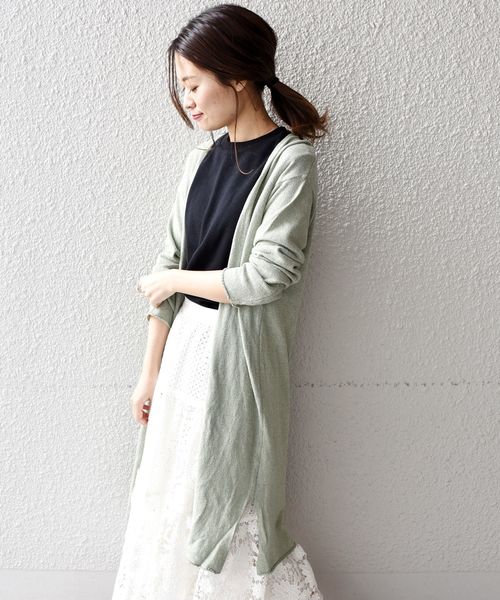 liflattie ships（リフラティ シップス）の「liflattie ships:コットンシルクオープンロングカーディガン（カーディガン/ボレロ・レディース・ライトグリーン/ダークグレー/ナチュラル・ONE SIZE）」の3枚目の写真