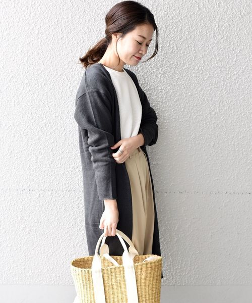 liflattie ships（リフラティ シップス）の「liflattie ships:コットンシルクオープンロングカーディガン（カーディガン/ボレロ・レディース・ライトグリーン/ダークグレー/ナチュラル・ONE SIZE）」の2枚目の写真