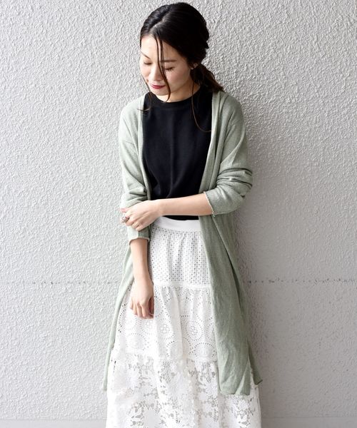 liflattie ships（リフラティ シップス）の「liflattie ships:コットンシルクオープンロングカーディガン（カーディガン/ボレロ・レディース・ライトグリーン/ダークグレー/ナチュラル・ONE SIZE）」の11枚目の写真