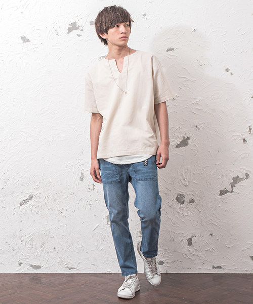 MinoriTY（マイノリティ）の「綿麻キーネックプルオーバーシャツ（Tシャツ/カットソー・メンズ・ブルー系その他/カーキ/ベージュ・M/L）」の10枚目の写真