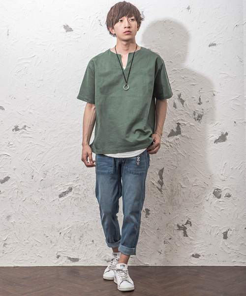 MinoriTY（マイノリティ）の「綿麻キーネックプルオーバーシャツ（Tシャツ/カットソー・メンズ・ブルー系その他/カーキ/ベージュ・M/L）」の14枚目の写真