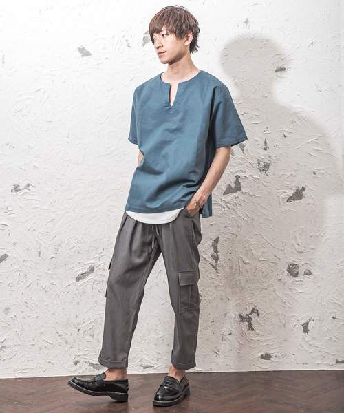 MinoriTY（マイノリティ）の「綿麻キーネックプルオーバーシャツ（Tシャツ/カットソー・メンズ・ブルー系その他/カーキ/ベージュ・M/L）」の8枚目の写真