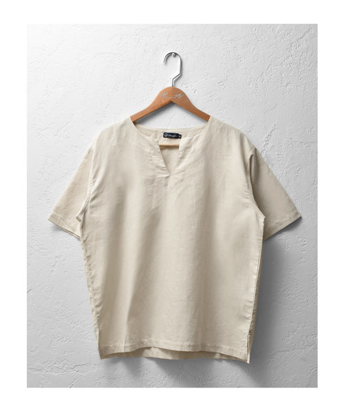 MinoriTY（マイノリティ）の「綿麻キーネックプルオーバーシャツ（Tシャツ/カットソー・メンズ・ブルー系その他/カーキ/ベージュ・M/L）」の4枚目の写真