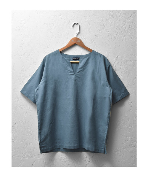 MinoriTY（マイノリティ）の「綿麻キーネックプルオーバーシャツ（Tシャツ/カットソー・メンズ・ブルー系その他/カーキ/ベージュ・M/L）」の7枚目の写真