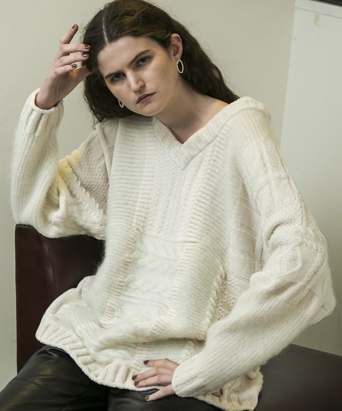 MAISON SPECIAL（メゾンスペシャル）の「モヘアモールケーブルビッグニット【MAISON SPECIAL/メゾンスペシャル】（ニット/セーター・レディース・マルチ/オフホワイト・FREE）」の10枚目の写真