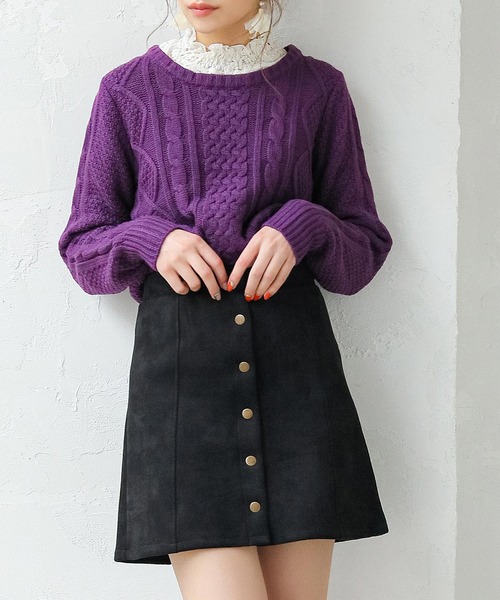 Newlyme(ニューリーミー)の「ケーブルチュニックニットトップス(ニット/セーター・レディース・アイボリー/ベージュ/ピンク系その他/パープル/ブルー/プラム/モカ/ボルドー/杢グレー/チャコールグレー/ブラック/ブラック系その他・MEDIUM/LARGE/X-LARGE)」の10枚目の写真