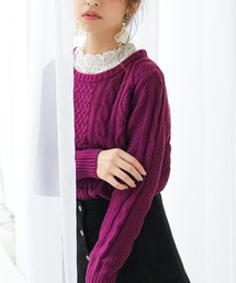 ケーブルチュニックニットトップス