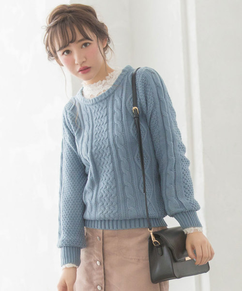 Newlyme(ニューリーミー)の「ケーブルチュニックニットトップス(ニット/セーター・レディース・アイボリー/ベージュ/ピンク系その他/パープル/ブルー/プラム/モカ/ボルドー/杢グレー/チャコールグレー/ブラック/ブラック系その他・MEDIUM/LARGE/X-LARGE)」の9枚目の写真