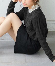 ケーブルチュニックニットトップス