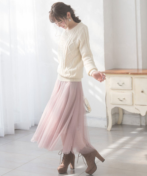 Newlyme(ニューリーミー)の「ケーブルチュニックニットトップス(ニット/セーター・レディース・アイボリー/ベージュ/ピンク系その他/パープル/ブルー/プラム/モカ/ボルドー/杢グレー/チャコールグレー/ブラック/ブラック系その他・MEDIUM/LARGE/X-LARGE)」の18枚目の写真