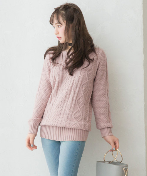 Newlyme(ニューリーミー)の「ケーブルチュニックニットトップス(ニット/セーター・レディース・アイボリー/ベージュ/ピンク系その他/パープル/ブルー/プラム/モカ/ボルドー/杢グレー/チャコールグレー/ブラック/ブラック系その他・MEDIUM/LARGE/X-LARGE)」の19枚目の写真