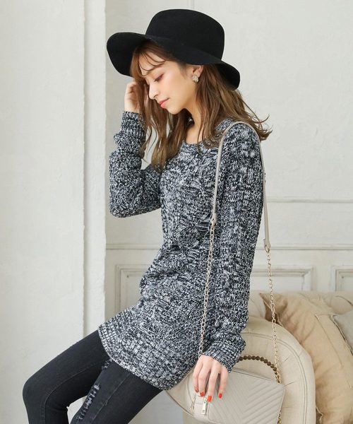 Newlyme(ニューリーミー)の「ケーブルチュニックニットトップス(ニット/セーター・レディース・アイボリー/ベージュ/ピンク系その他/パープル/ブルー/プラム/モカ/ボルドー/杢グレー/チャコールグレー/ブラック/ブラック系その他・MEDIUM/LARGE/X-LARGE)」の21枚目の写真