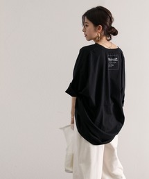 Classical Elf オーバーサイズ ロング丈バックプリント無地クルーネックロゴビッグTシャツ(半袖)