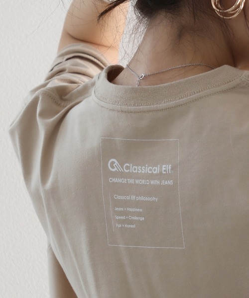 classicalelf（クラシカルエルフ）の「Classical Elf オーバーサイズ ロング丈バックプリント無地クルーネックロゴビッグTシャツ（半袖）（Tシャツ/カットソー・レディース・ホワイト/ブラック/杢グレー/ブラウン/ベージュ/グリーン・MEDIUM/LARGE/X-LARGE）」の11枚目の写真