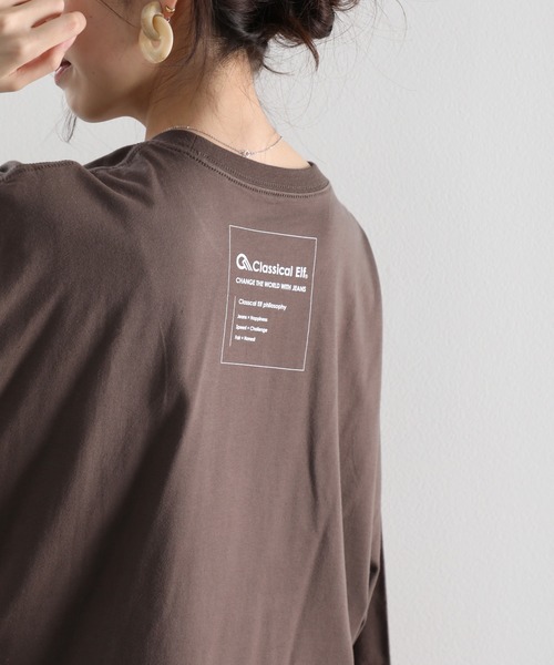 classicalelf（クラシカルエルフ）の「Classical Elf オーバーサイズ ロング丈バックプリント無地クルーネックロゴビッグTシャツ（半袖）（Tシャツ/カットソー・レディース・ホワイト/ブラック/杢グレー/ブラウン/ベージュ/グリーン・MEDIUM/LARGE/X-LARGE）」の10枚目の写真