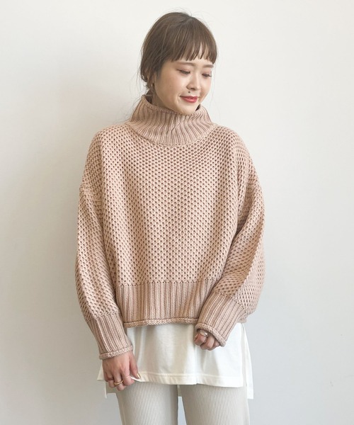 earth music&ecology(アースミュージックアンドエコロジー)の「カノコニットボトルネックプルオーバー *(ニット/セーター・レディース・ライトベージュ/ラベンダー/ミント/アイボリー・FREE)」の9枚目の写真