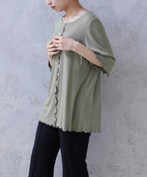 Happy John(ハッピージョン)の「バックスリットメロウカット(Tシャツ/カットソー・レディース・ナチュラル/グリーン・FREE)」の8枚目の写真