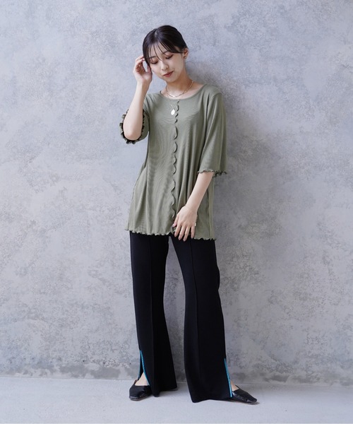 Happy John(ハッピージョン)の「バックスリットメロウカット(Tシャツ/カットソー・レディース・ナチュラル/グリーン・FREE)」の11枚目の写真