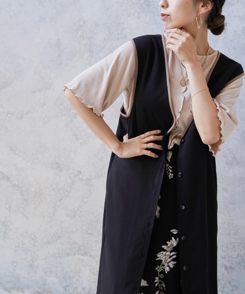 Happy John(ハッピージョン)の「バックスリットメロウカット(Tシャツ/カットソー・レディース・ナチュラル/グリーン・FREE)」の18枚目の写真