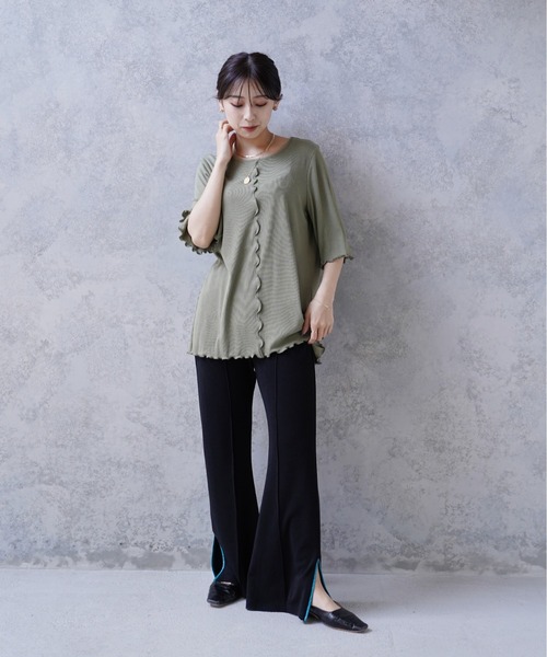 Happy John(ハッピージョン)の「バックスリットメロウカット(Tシャツ/カットソー・レディース・ナチュラル/グリーン・FREE)」の22枚目の写真