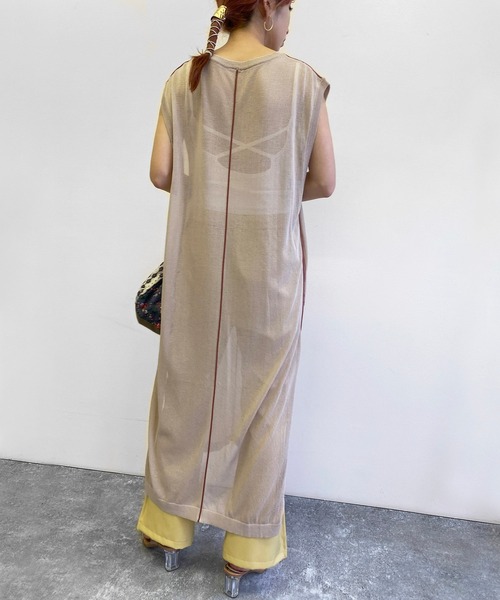 Birthday room（バースデイルーム）の「シアー ライン ロング パイピング ニット クルーネック ワンピース（ワンピース・レディース・ブラック/ベージュ/パープル/ライム・FREE）」の18枚目の写真