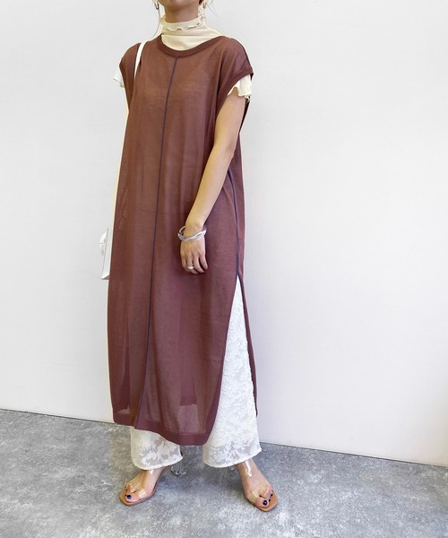 Birthday room（バースデイルーム）の「シアー ライン ロング パイピング ニット クルーネック ワンピース（ワンピース・レディース・ブラック/ベージュ/パープル/ライム・FREE）」の19枚目の写真