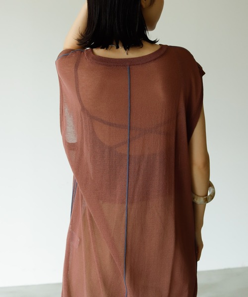 Birthday room（バースデイルーム）の「シアー ライン ロング パイピング ニット クルーネック ワンピース（ワンピース・レディース・ブラック/ベージュ/パープル/ライム・FREE）」の22枚目の写真