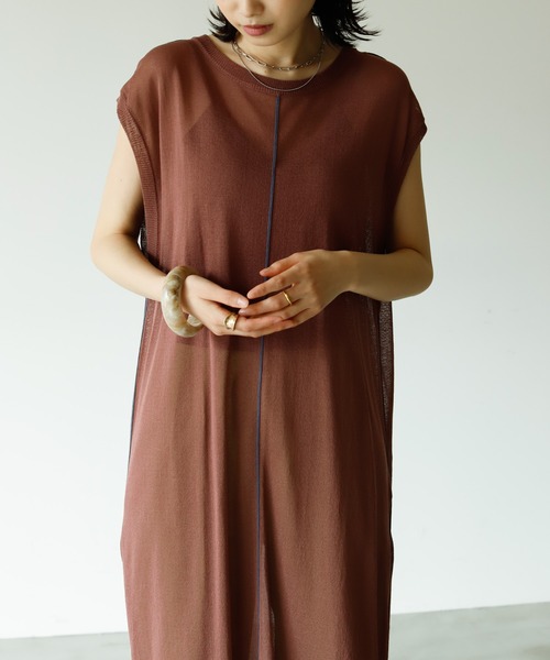 Birthday room（バースデイルーム）の「シアー ライン ロング パイピング ニット クルーネック ワンピース（ワンピース・レディース・ブラック/ベージュ/パープル/ライム・FREE）」の21枚目の写真