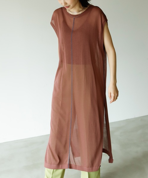 Birthday room（バースデイルーム）の「シアー ライン ロング パイピング ニット クルーネック ワンピース（ワンピース・レディース・ブラック/ベージュ/パープル/ライム・FREE）」の20枚目の写真