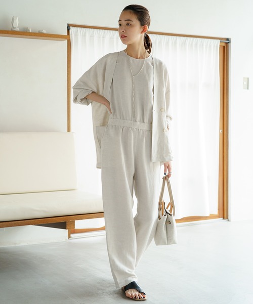 LOUNGEDRESS（ラウンジドレス）の「リネンロンパース（サロペット/オーバーオール・レディース・ブラック/アイボリー・FREE）」の3枚目の写真