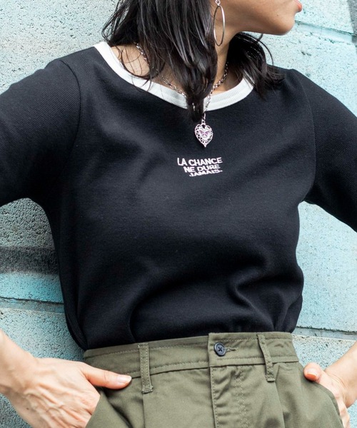 WEGO(ウィゴー)の「WEGO/ロゴ刺繍リブTシャツ(Tシャツ/カットソー・レディース・ホワイト系その他/ホワイト/グリーン/その他2/サックスブルー/その他1/アイボリー/ライトパープル/その他3/ライトブラウン/ブラック/ダークグリーン・FREE)」の5枚目の写真