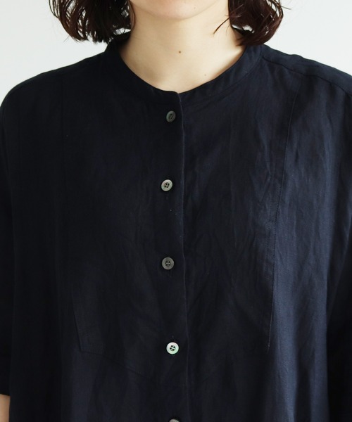 yuni（ユニ ）の「60/-リネン イカムネAラインワンピース