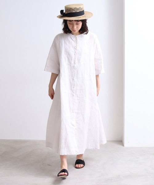 yuni（ユニ ）の「60/-リネン イカムネAラインワンピース（ワンピース  