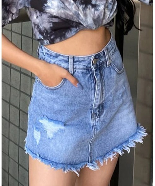 EGOIST（エゴイスト）の「インナー付ダメージデニムスカート（デニムスカート・レディース・ホワイト/ブルー・M/S）」の2枚目の写真