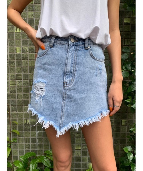 EGOIST（エゴイスト）の「インナー付ダメージデニムスカート（デニムスカート・レディース・ホワイト/ブルー・M/S）」の6枚目の写真