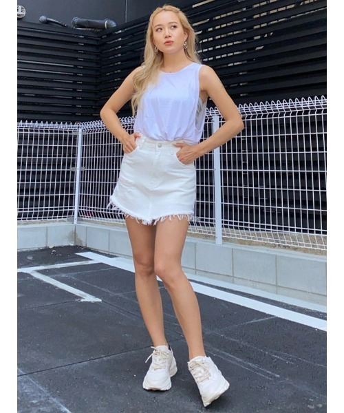 EGOIST（エゴイスト）の「インナー付ダメージデニムスカート（デニムスカート・レディース・ホワイト/ブルー・M/S）」の10枚目の写真