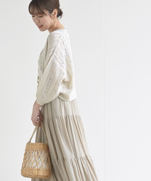 rps（アールピーエス）の「透かし柄ショートニットカーディガン（カーディガン/ボレロ・レディース・ブラック/アイボリー/ラベンダー・M）」の11枚目の写真