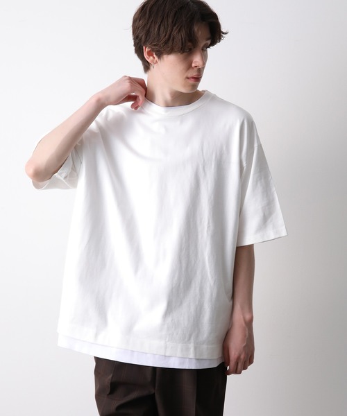 JUNRED（ジュンレッド）の「ライトタッチルーズTEE（Tシャツ/カットソー・メンズ・ホワイト/ダークブラウン/ミント/サックスブルー・S/M/L）」の15枚目の写真
