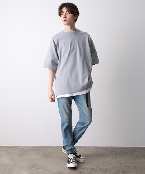 JUNRED（ジュンレッド）の「ライトタッチルーズTEE（Tシャツ/カットソー・メンズ・ホワイト/ダークブラウン/ミント/サックスブルー・S/M/L）」の12枚目の写真