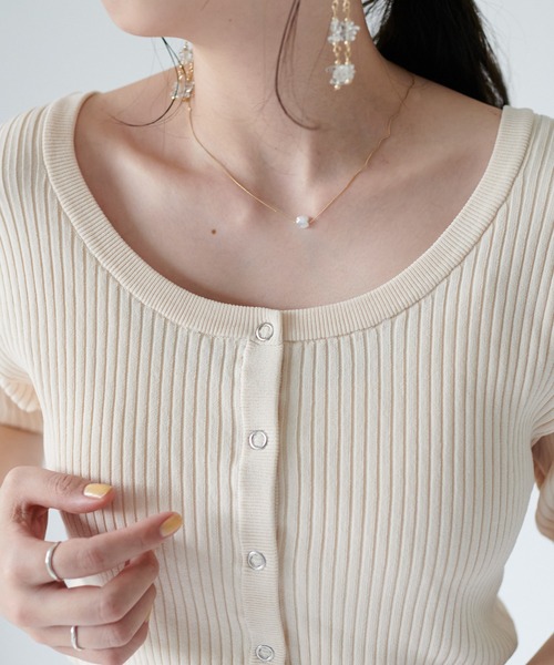 DISCOAT（ディスコート）の「リブショートカーディガン（カーディガン/ボレロ・レディース・アイボリー/グリーン/ネイビー/イエロー・FREE）」の5枚目の写真
