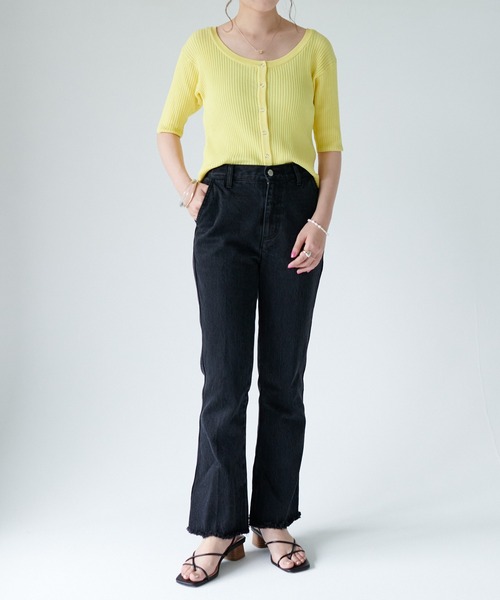 DISCOAT（ディスコート）の「リブショートカーディガン（カーディガン/ボレロ・レディース・アイボリー/グリーン/ネイビー/イエロー・FREE）」の7枚目の写真