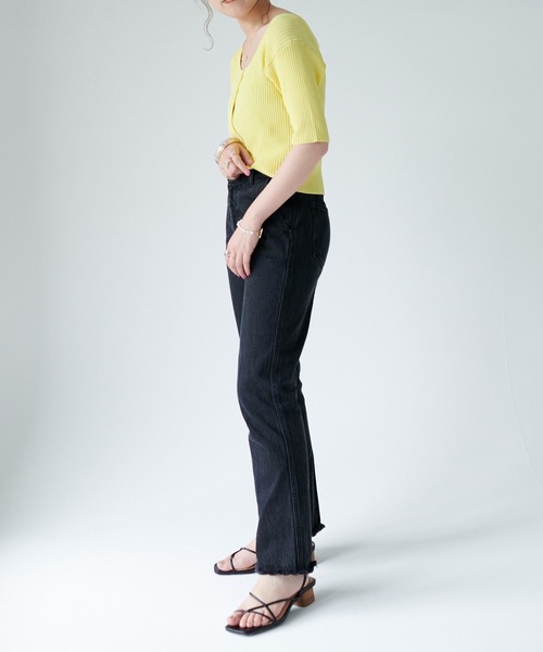 DISCOAT（ディスコート）の「リブショートカーディガン（カーディガン/ボレロ・レディース・アイボリー/グリーン/ネイビー/イエロー・FREE）」の11枚目の写真