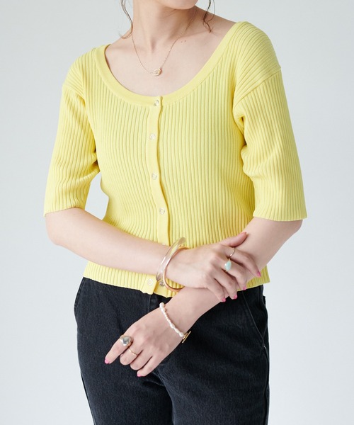 DISCOAT（ディスコート）の「リブショートカーディガン（カーディガン/ボレロ・レディース・アイボリー/グリーン/ネイビー/イエロー・FREE）」の16枚目の写真