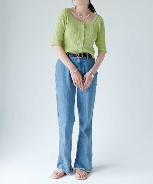 DISCOAT（ディスコート）の「リブショートカーディガン（カーディガン/ボレロ・レディース・アイボリー/グリーン/ネイビー/イエロー・FREE）」の14枚目の写真